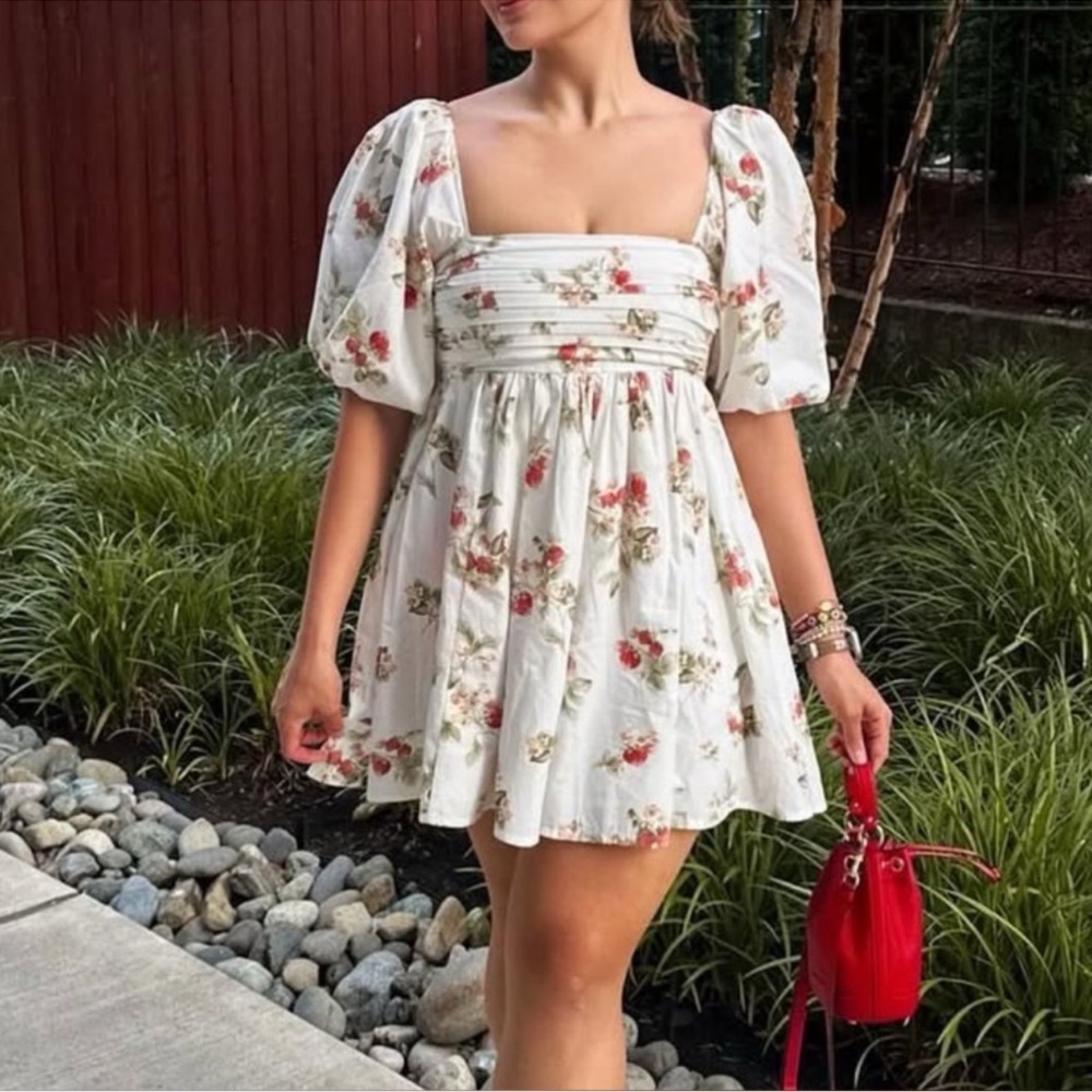 Abercrombie & Fitch White Floral Puff Sleeve Dress - Picture 2 of 3